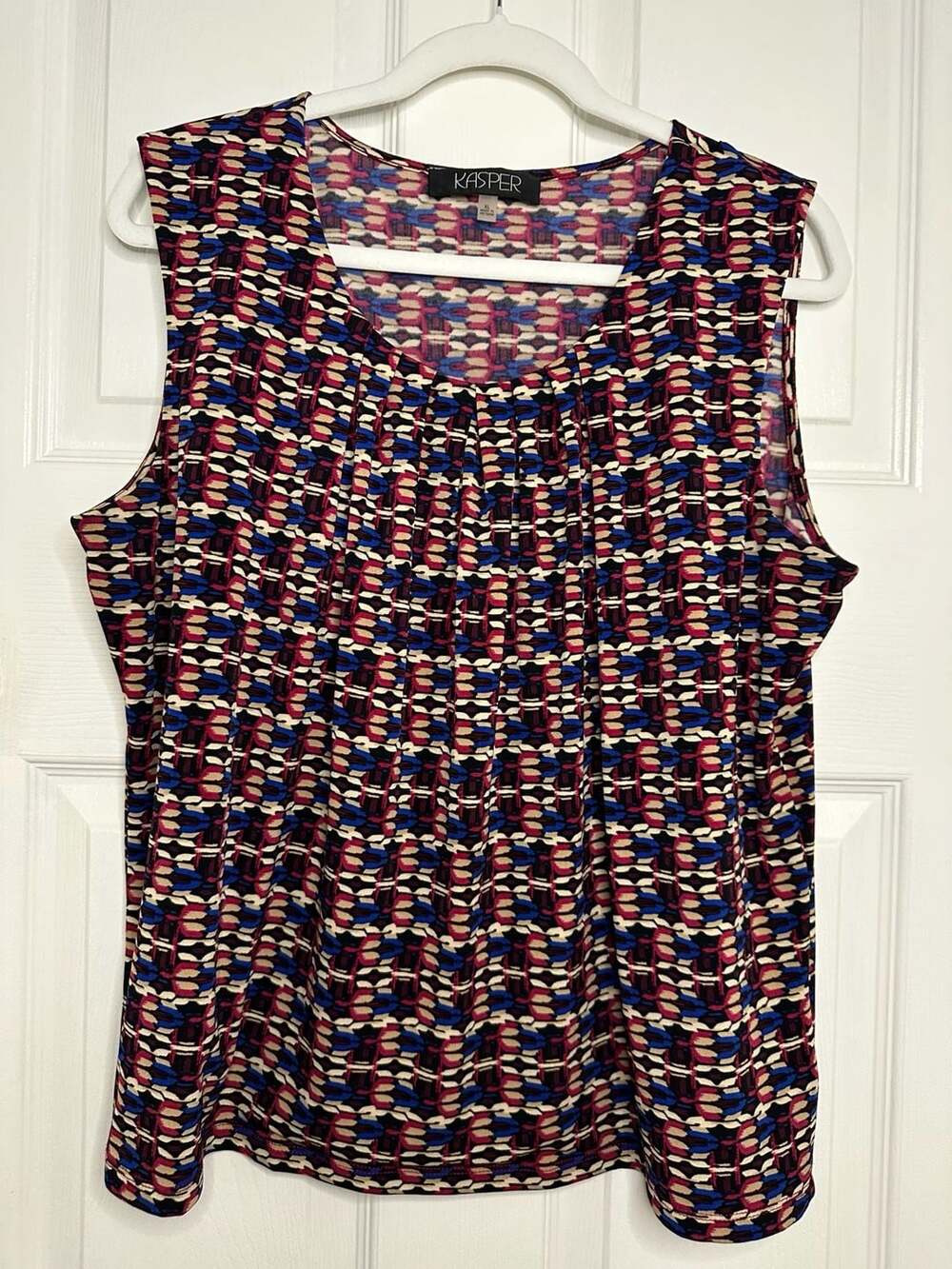 Kasper Women's Top Geometric Print Pleated Sleeveless Knit Size XL